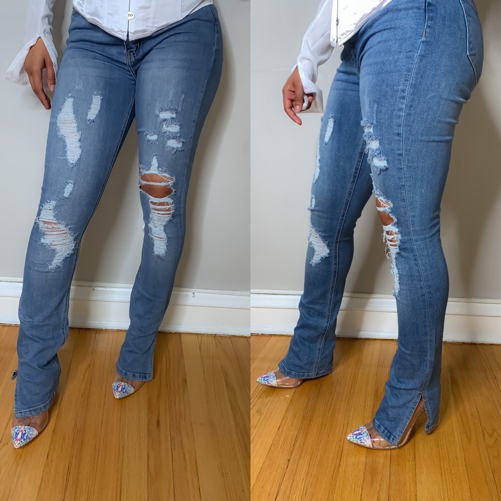 Bootcut distressed denim
